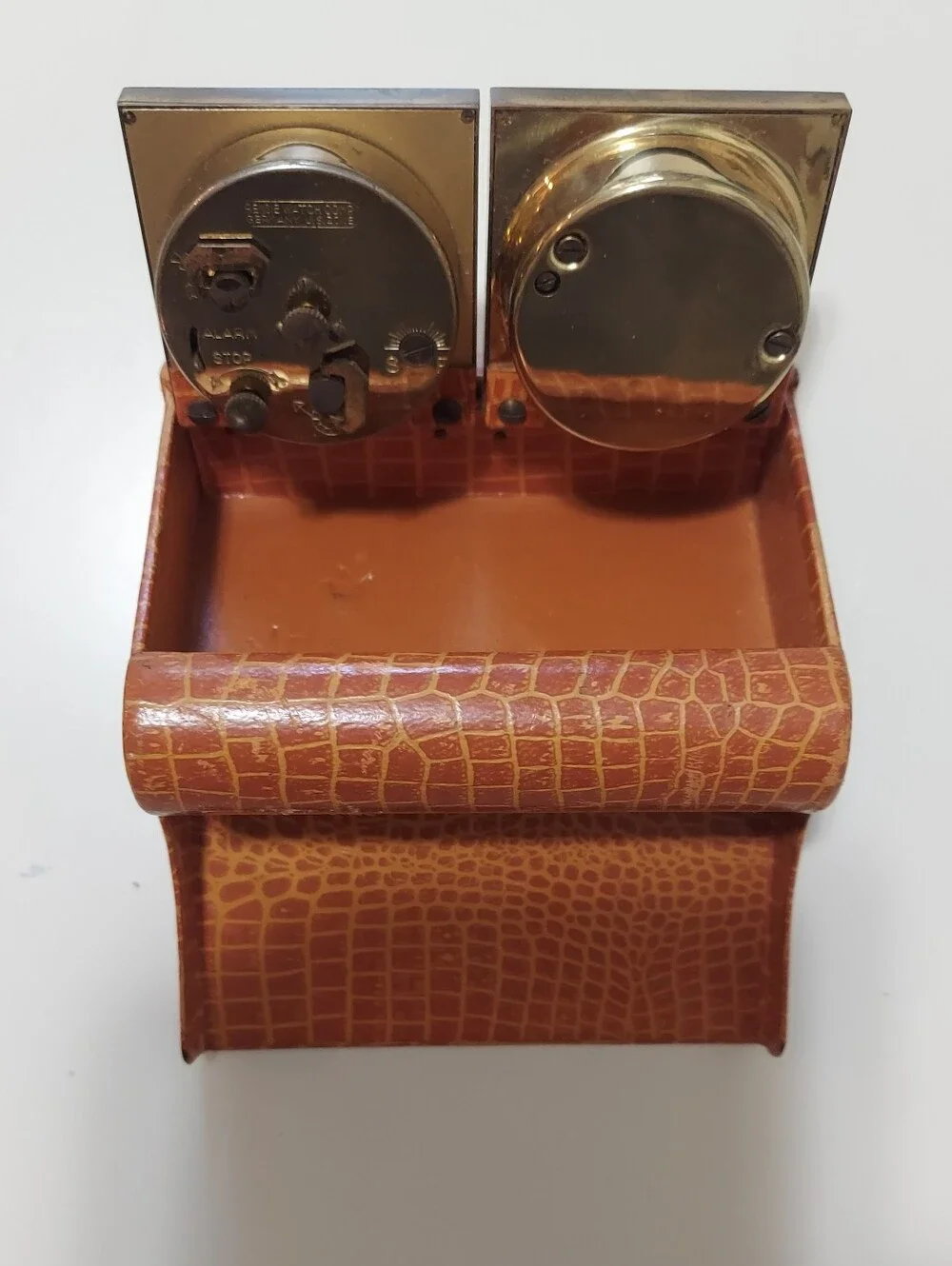 Rensie - Mid Century Brown Travel Clock and Barometer Set